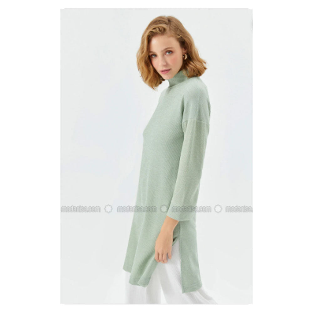 Modanisa Muni Muni Sea green Polo neck Unlined Knit Tunics – Bagallery