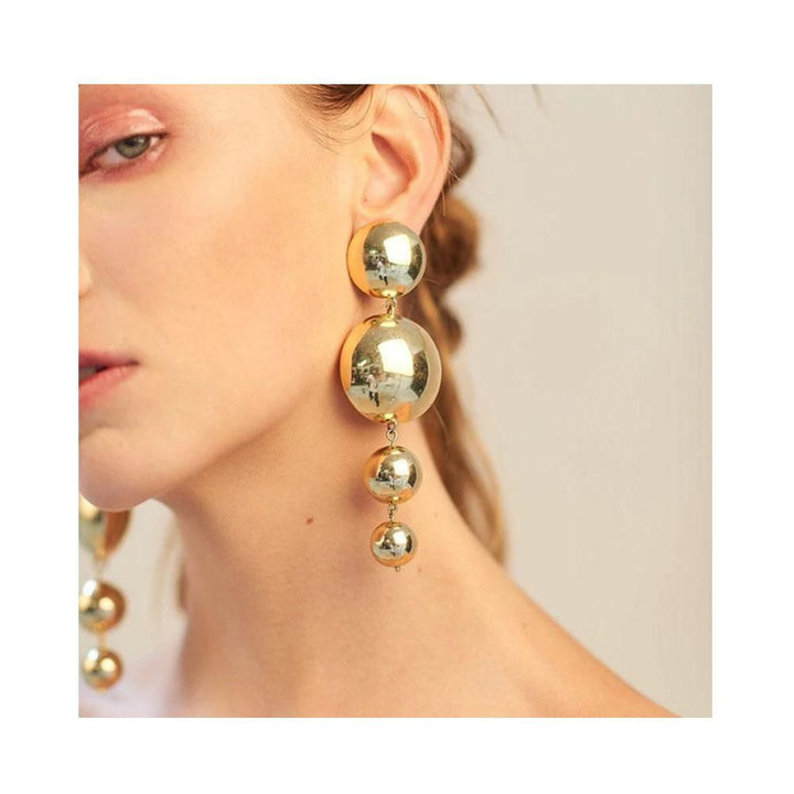 The Marshall- Four Metal Balls Big Gold Statement Earrings For Women - TM-E-45