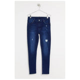 ASOS Design- spray on jeans with power stretch in dark wash blue with abrasions