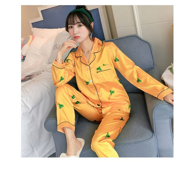 CARROT PRINTED SILK NIGHT SUIT - 011