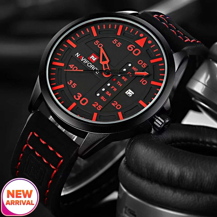 Naviforce- NF9074 Date/Function Analog Watch Black Red