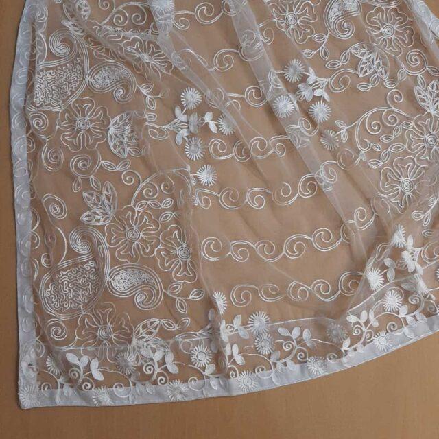 Zardi- Embroided Net Dupatta – Large – White – ZD830