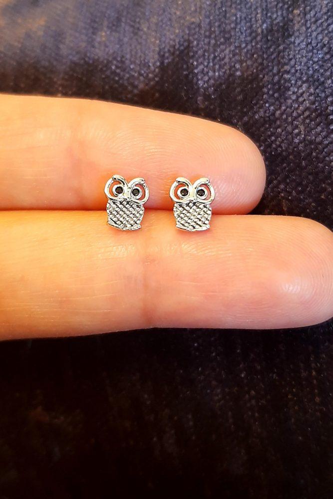 Zardi- AGE0021 - Silver Sparkling Crystal Owl Earring