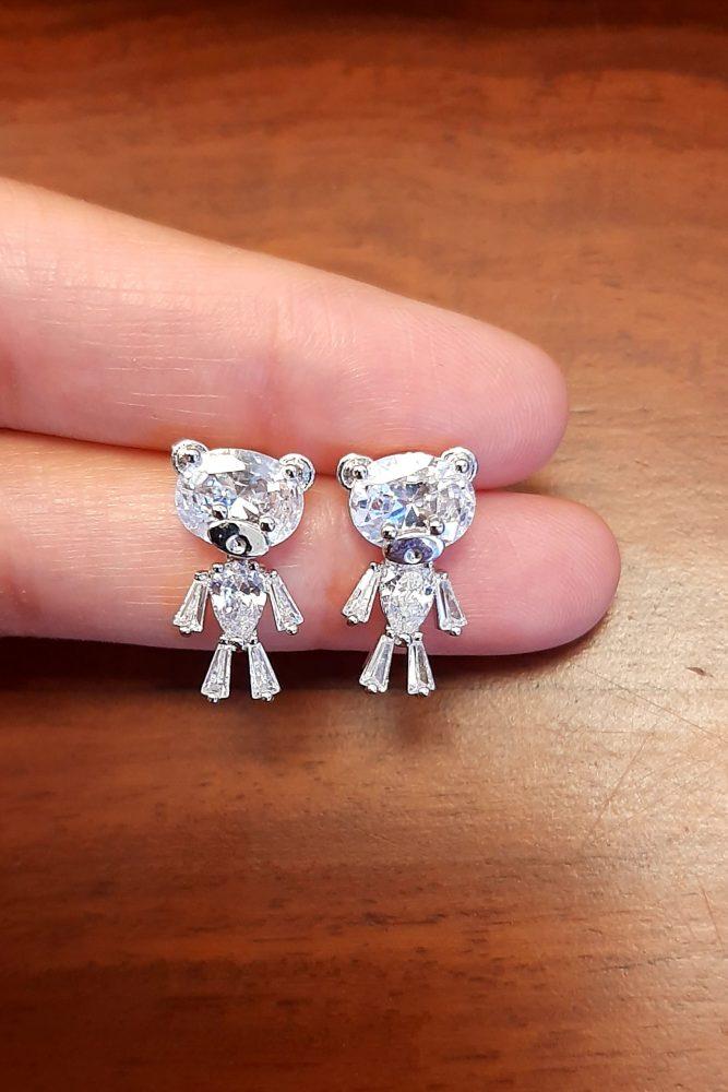 Zardi- AGE0013 - Silver Sparkling Crystal Teddy Bear Earring