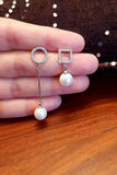 Zardi- AGE0024 - Silver Crystal Pearl Square &amp; Circle Earring