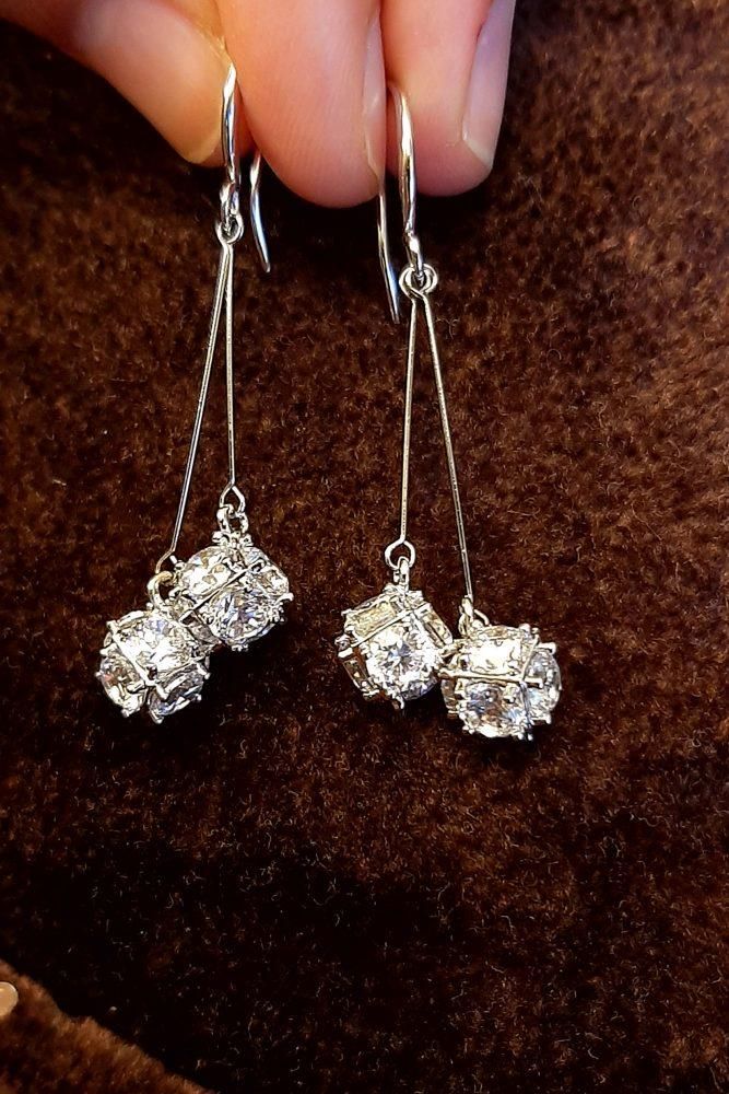 Zardi- AGE0027 - Silver Sparkling Crystal Square Drop Earring