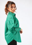 Nine90nine- Pleated Sleeve Poplin Shirt - Bottle Green