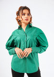 Nine90nine- Pleated Sleeve Poplin Shirt - Bottle Green