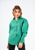 Nine90nine- Pleated Sleeve Poplin Shirt - Bottle Green