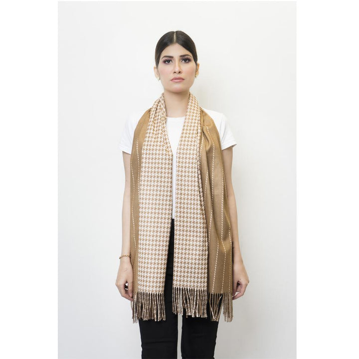 Woolen Printed Stole Fawn