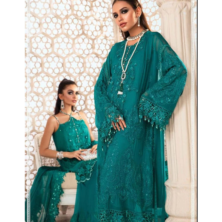 Maria B Unstitched Chiffon - MPC-22-203-Deep and Sea Green