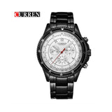 Curren- Military Stainless Steel Japan Quartz Wristwatch For Men- 8055- Black White