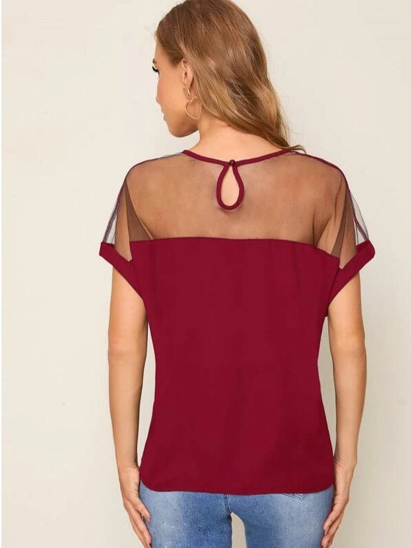 Mardaz- Mesh Yoke Dolman Sleeve Top Md1992- Maroon