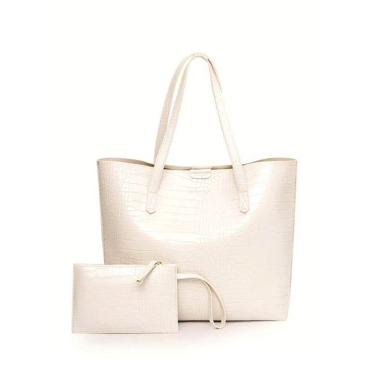 Shein- Beige Crocodile embroidered handbag with bracelet bag