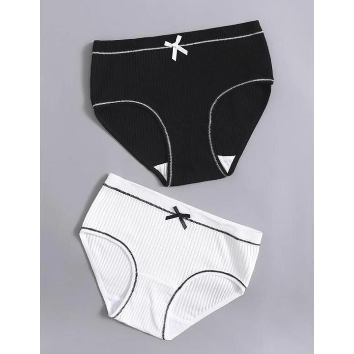 Romwe- 2pack Ribbed Contrast Binding Panty Set