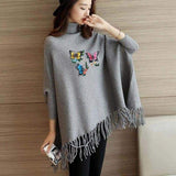 Emerce- Butterfly Printed Poncho Grey - Free Size
