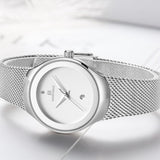 NAVIFORCE- NF5004 womens quartz watch max price Mesh band water resistant auto date Concise bracelet watch design Silver
