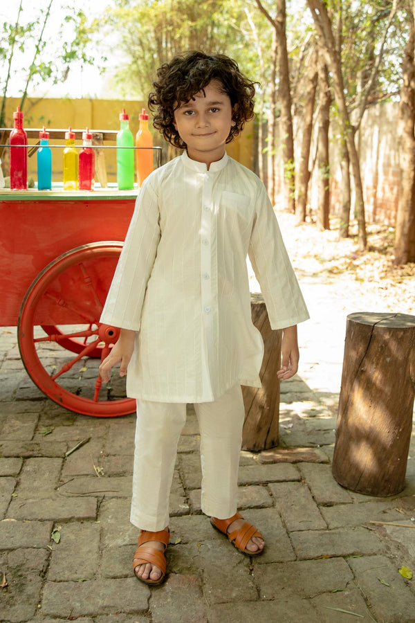 White Dobby Kurta Kids East