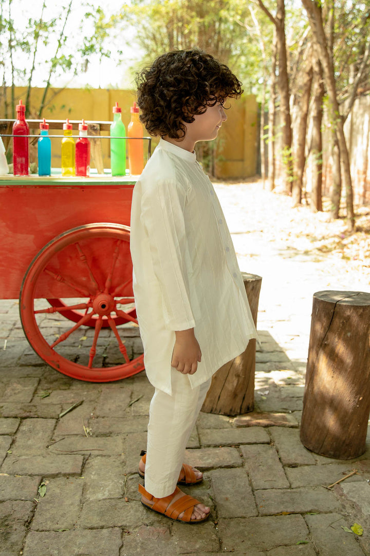 White Dobby Kurta Kids East