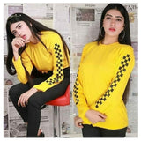 Wf Store- Checkered Full Sleeves Printed Tee- Yellow