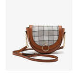 Koton- Leather Detailed Checked Fabric Bag - Camel