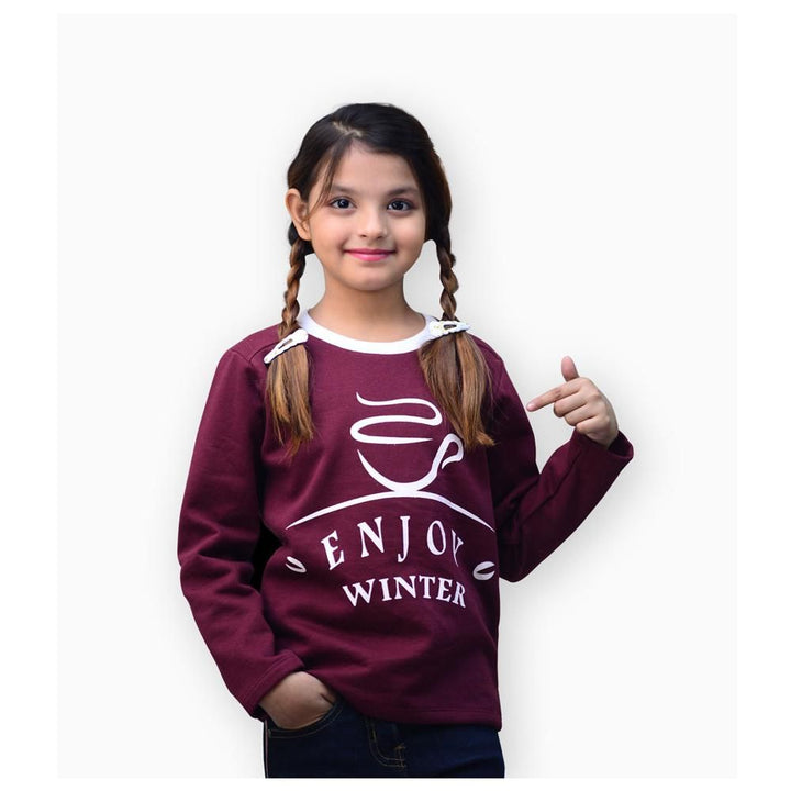 Kids Polo- Printed Sweat Shirt -  Burgundy