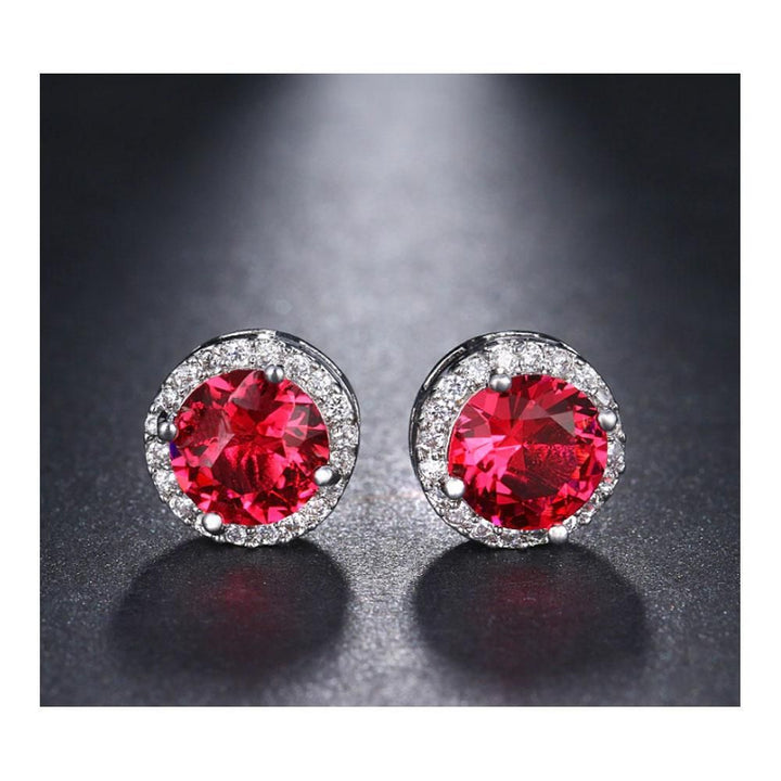 The Marshall- Red Round Zircon Stud Earrings for Women - TM-E-39