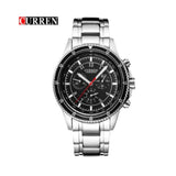 Curren- Military Stainless Steel Japan Quartz Wristwatch For Men- 8055- Silver Black