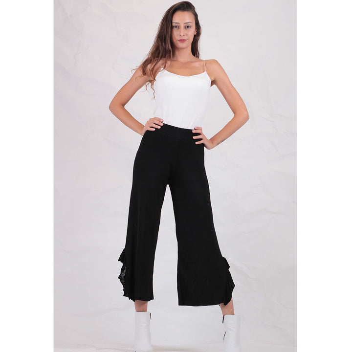 Burcukayacikboutique- Women Black Steel Knitted Trousers BK113