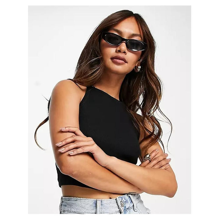 Asos- River Island 90s Rib Racer Crop Top In Black