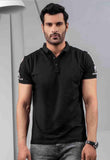 IGNITE-Mens Short Collar Sleeve Stripe Polo T-Shirt - Black