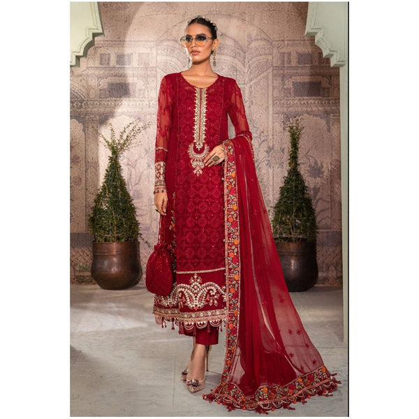 Maria B Unstitched Chiffon - MPC-22-201-Ruby Red