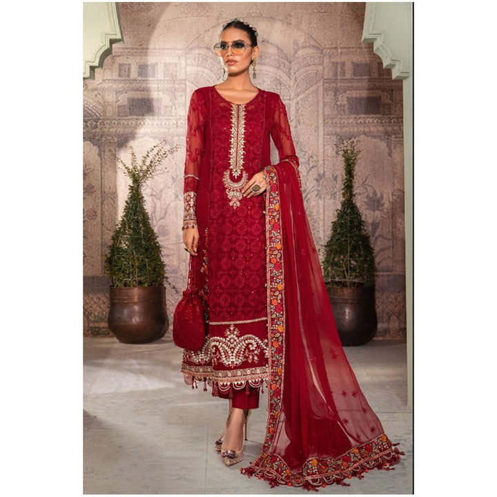 Maria B Unstitched Chiffon - MPC-22-201-Ruby Red