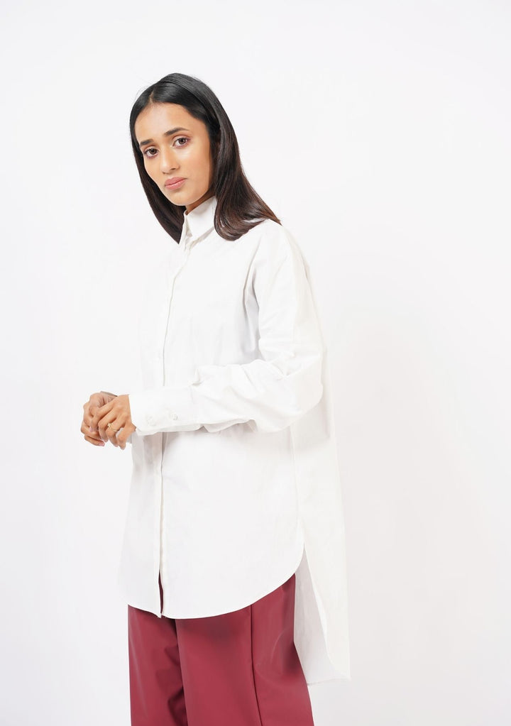 Nine90nine- Oversized Dip Hem Shirt - White