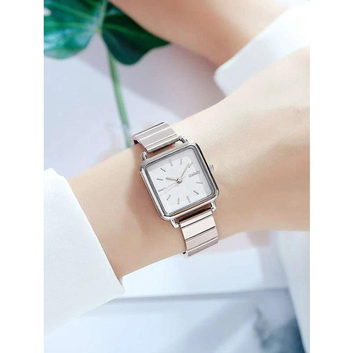 Shein- Silver Strap Square Pointer Quartz Watch