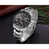 Curren- Military Stainless Steel Japan Quartz Wristwatch For Men- 8055- Silver Black