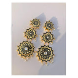 Jewels By Noor- Black triple flower meenakari earrings