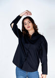 Nine90nine- Pleated Sleeve Poplin Shirt - Black