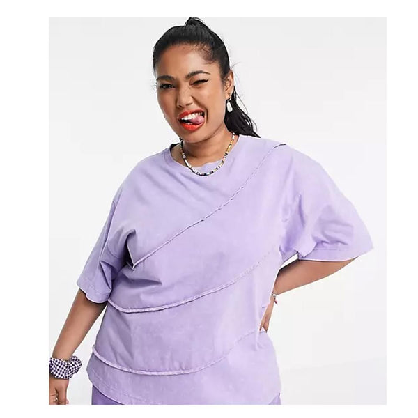 Asos- Collusion Plus Contrast Seam Acid Oversized Tee In Lilac