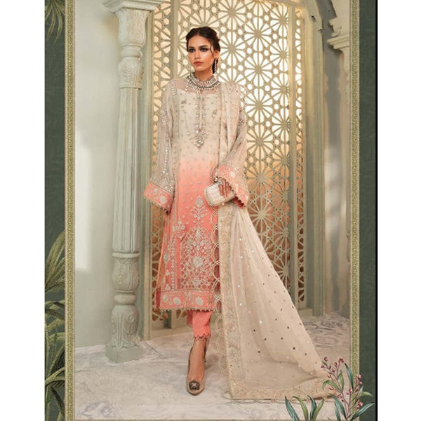 Maria B Unstitched Chiffon - MPC-22-208-Cream and Coral Pink