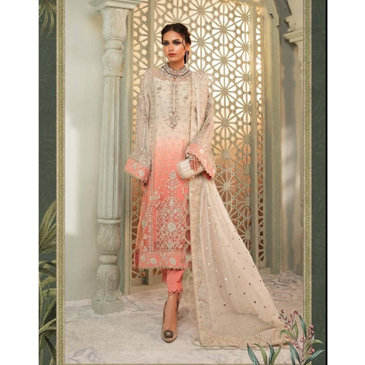 Maria B Unstitched Chiffon - MPC-22-208-Cream and Coral Pink