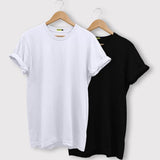 Wf Store- Pack Of 2 Plain Half Sleeves Tees Black+White
