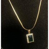 Garnet lane- Zircon Gold Baguette Pendant And Chain- Emerald Green
