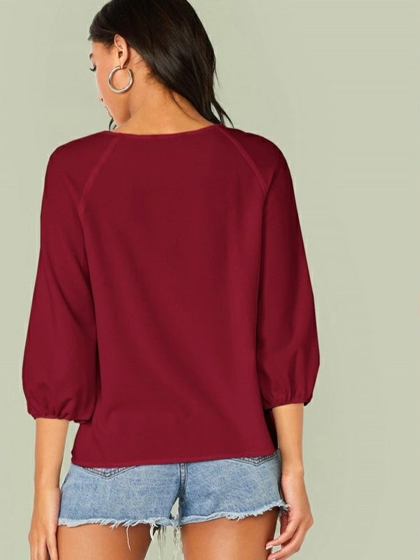 Mardaz- Solid Lantern Sleeve Blouse Md1784- Maroon