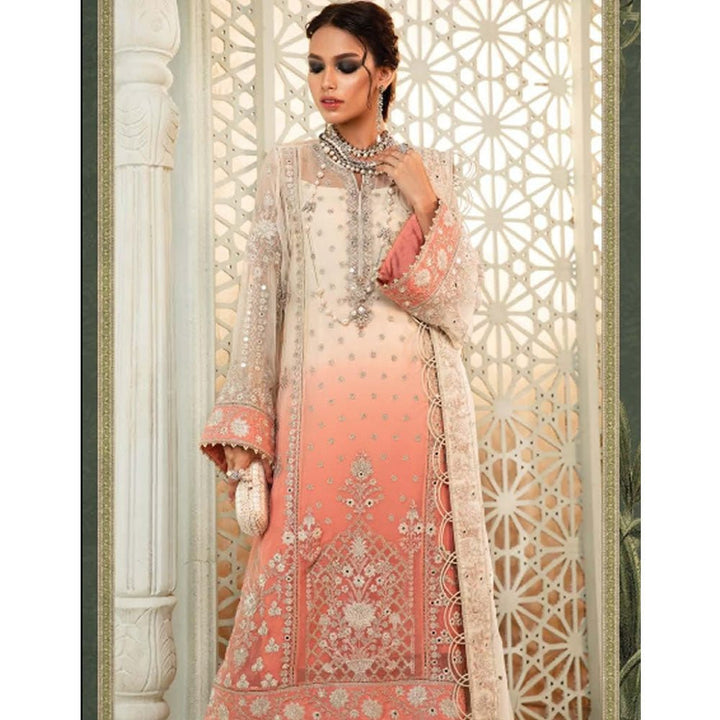 Maria B Unstitched Chiffon - MPC-22-208-Cream and Coral Pink