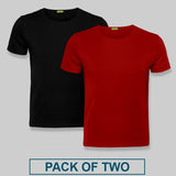 Wf Store- Pack Of 2 Plain Half Sleeves Tees Black+Red