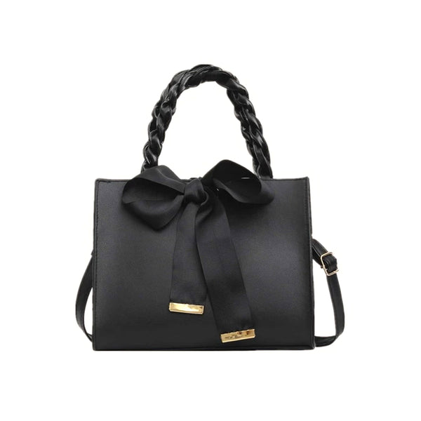 Shein- Black Shoulder bag with bow embellished plaited handle