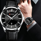 Curren- Leather Straps Japan Quartz Wristwatch For Men- 8365- Black Silver