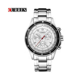 Curren- Military Stainless Steel Japan Quartz Wristwatch For Men- 8055- Silver