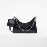 Bershka- Mock Croc Bag With Pocket - Black
